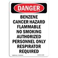 Signmission OSHA Sign, 14" H, 10" W, Aluminum, Portrait Benzene Cancer Hazard Respirator Require, Portrait OS-DS-A-1014-V-1046